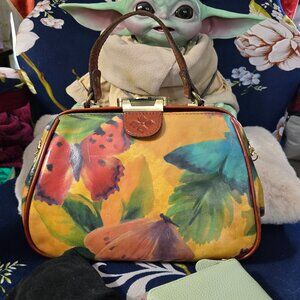 Patricia Nash Watercolor Butterfly Italian Leather Gracchi Satchel